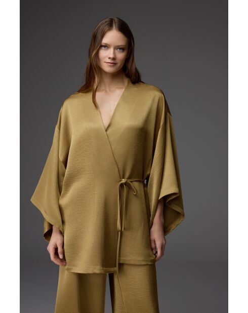 BM-1812 Robe- und Hosenset aus Satin, senfgelb