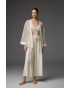 Conjunto de pijama de encaje de 3 piezas color crema BM-1825