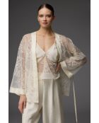 Conjunto de pijama de encaje de 3 piezas color crema BM-1825