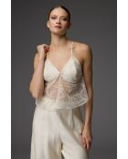 Conjunto de pijama de encaje de 3 piezas color crema BM-1825