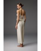 Conjunto de pijama de encaje de 3 piezas color crema BM-1825