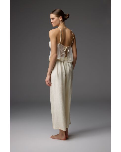 Conjunto de pijama de encaje de 3 piezas color crema BM-1825