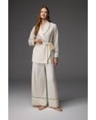 BM-1816 ecru jacquard badjas en satijnen broek set