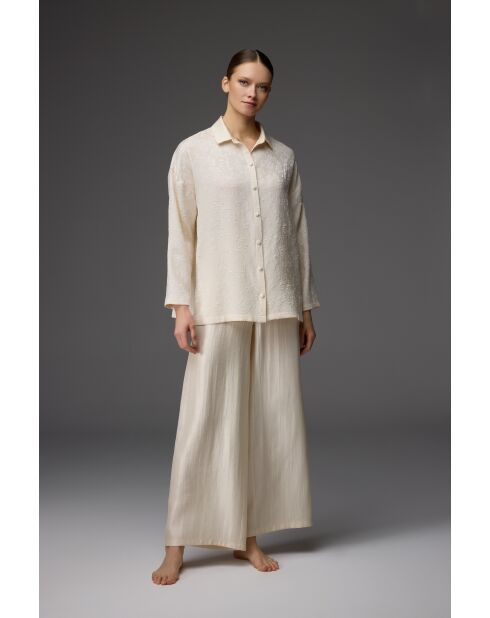 Conjunto de pijama con cuello jacquard crema BM-1822