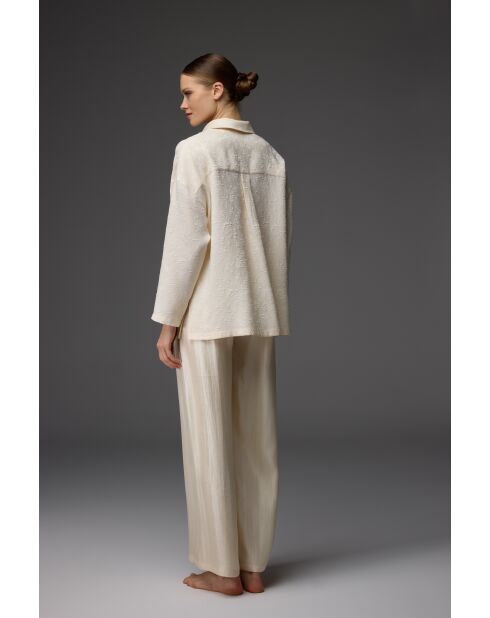 Conjunto de pijama con cuello jacquard crema BM-1822