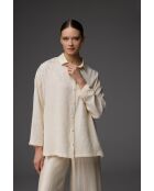 Conjunto de pijama con cuello jacquard crema BM-1822