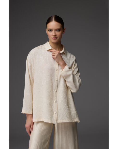 Conjunto de pijama con cuello jacquard crema BM-1822