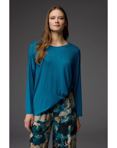 Ensemble pyjama à motifs et col rond BM-1848 pétrole