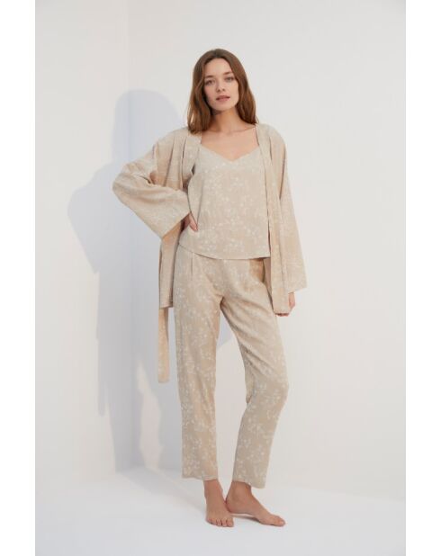 BJM-1717 pyjamaset van beige jacquard, 3-delig