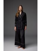 Conjunto de bata negra de jacquard y pantalón satinado BM-1816