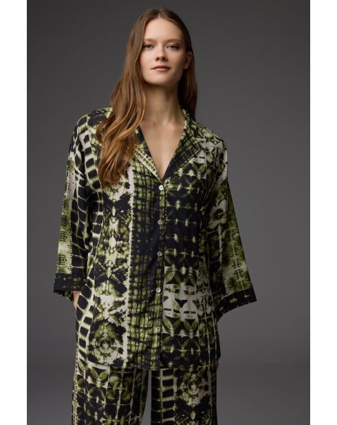 Ensemble pyjama  à col chemise à motifs BM-1839 vert/noir