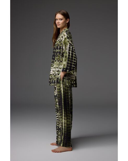 Ensemble pyjama  à col chemise à motifs BM-1839 vert/noir