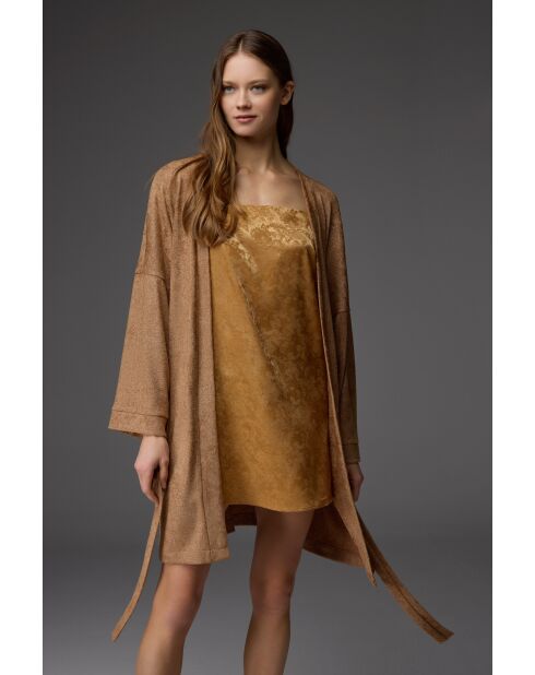 BM-1807 Jacquard-Set mit Bademantel und Nachthemd in Senfgelb