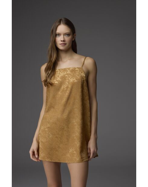 BM-1807 Jacquard-Set mit Bademantel und Nachthemd in Senfgelb