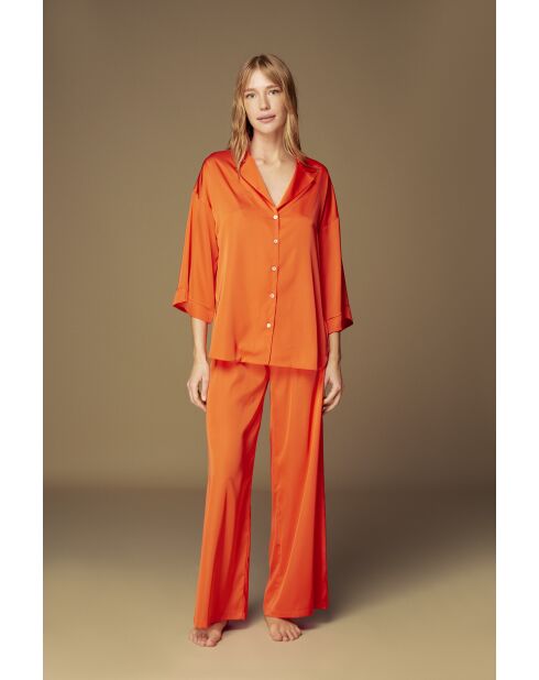 BJM61528 Schlafanzug-Set aus orangefarbenem Satin