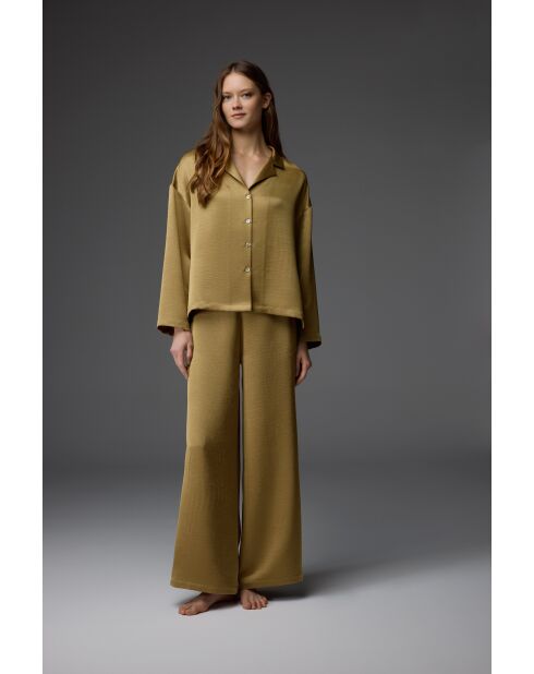 BM-1813 mosterdkleurige pyjamaset met overhemdkraag