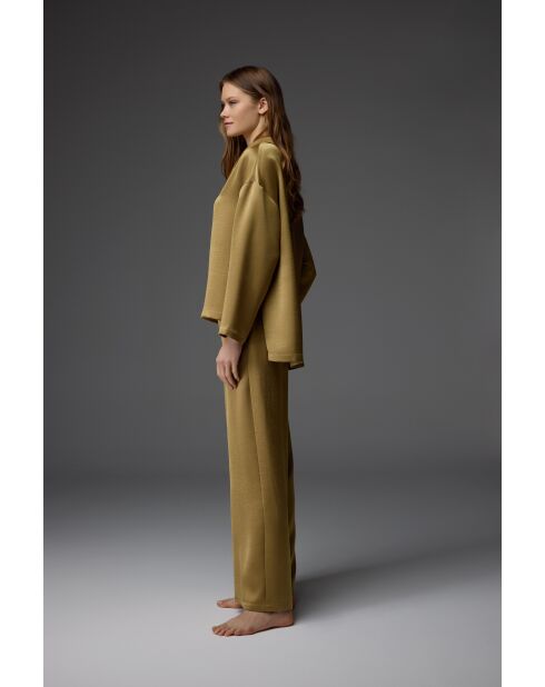 BM-1813 mosterdkleurige pyjamaset met overhemdkraag