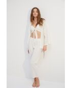 BJM-1722 crèmekleurige pyjamaset met geborduurde 3-delige pyjamaset