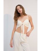 BJM-1722 crèmekleurige pyjamaset met geborduurde 3-delige pyjamaset