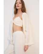 BJM-1722 crèmekleurige pyjamaset met geborduurde 3-delige pyjamaset