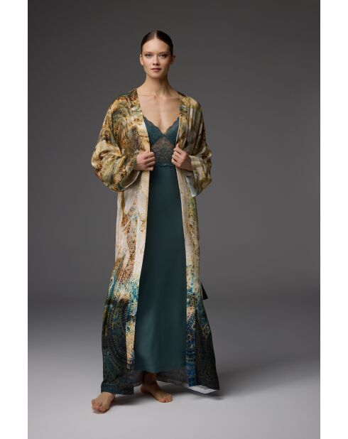 BM-1836 groen/veelkleurige kanten badjas en nachtjapon set