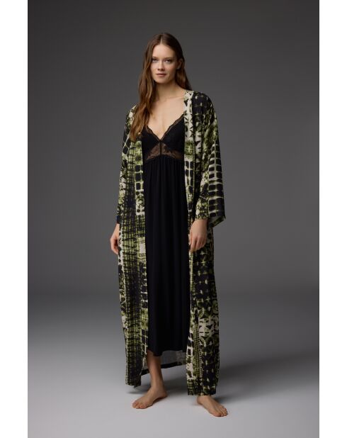 BM-1840 groen/zwarte kanten badjas en nachtjapon met bandjes