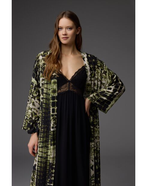 BM-1840 groen/zwarte kanten badjas en nachtjapon met bandjes