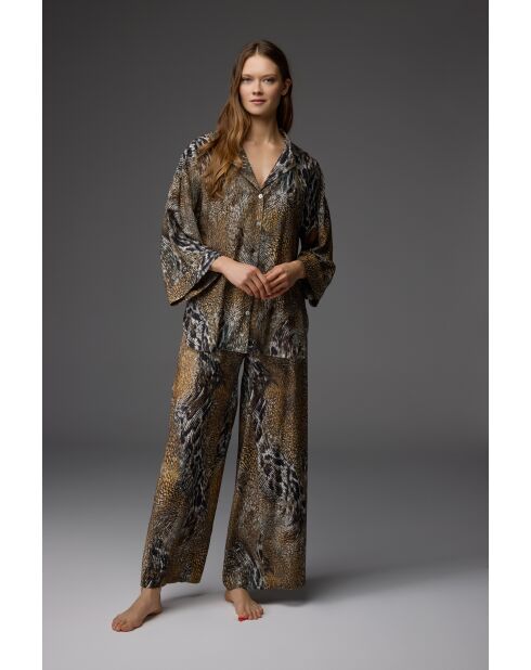 BM-1850 pyjamaset met meerkleurig patroon en overhemdkraag