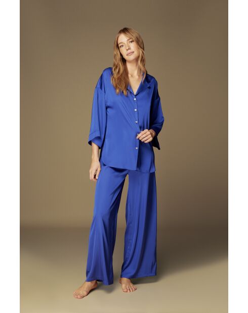 BJM61528 Blaues Satin-Pyjama-Set