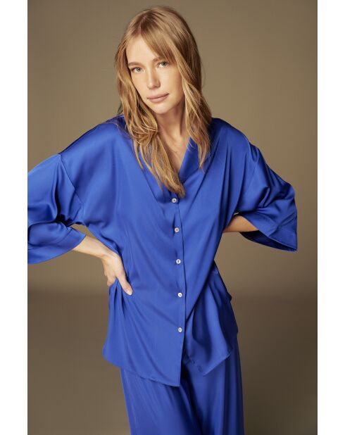 BJM61528 Blaues Satin-Pyjama-Set