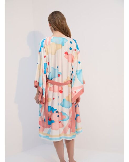 Veelkleurige BJM-1707 set van satijnen badjas en nachtjapon BJM-1707