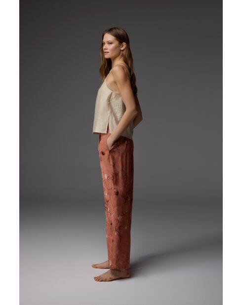 Conjunto de pijama BM-1803 canela con estampado jacquard de 3 piezas