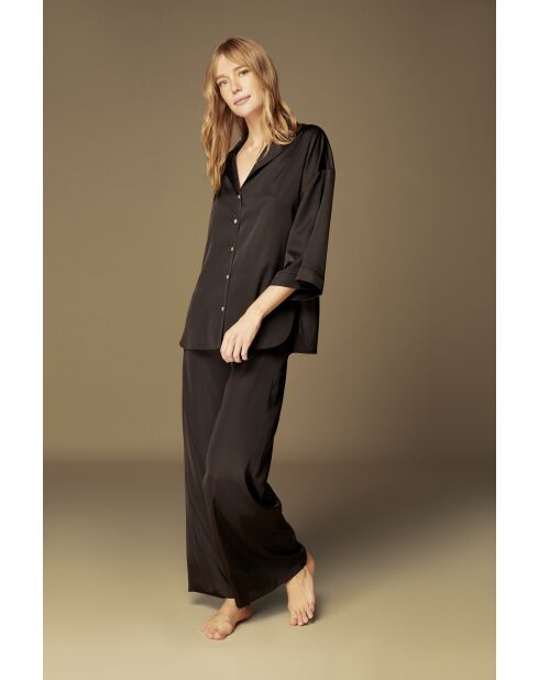 Conjunto de pijama de satén negro BJM61528