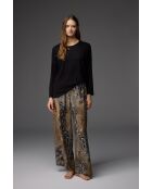 Conjunto de pijama estampado con cuello redondo negro BM-1852