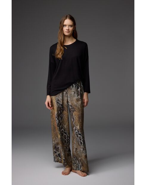 Conjunto de pijama estampado con cuello redondo negro BM-1852