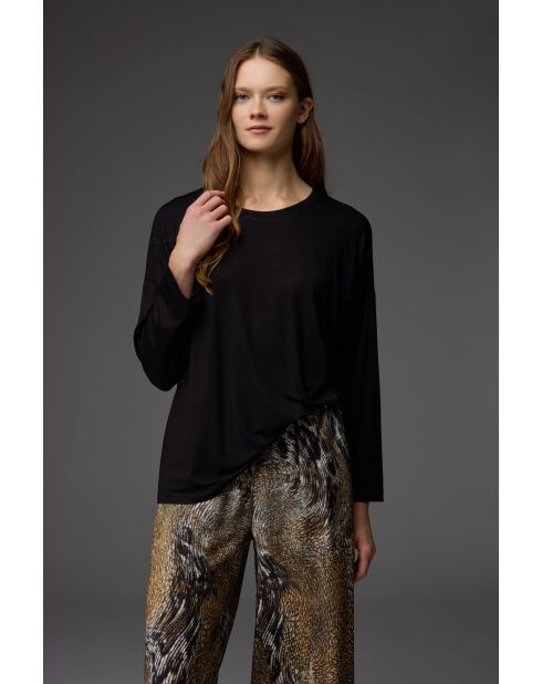 Conjunto de pijama estampado con cuello redondo negro BM-1852