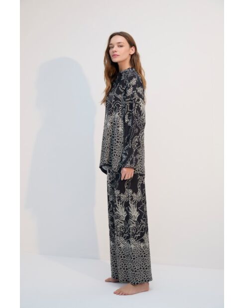 BJM-1756 zwart/witte pyjamaset met knoopsluiting