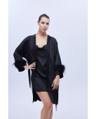 BJM-1633 Set aus schwarzem Satin mit Bademantel und Nachthemd