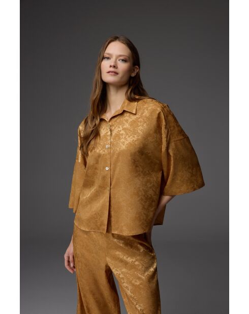 BM-1806 Schlafanzug-Set aus senffarbigem Jacquard