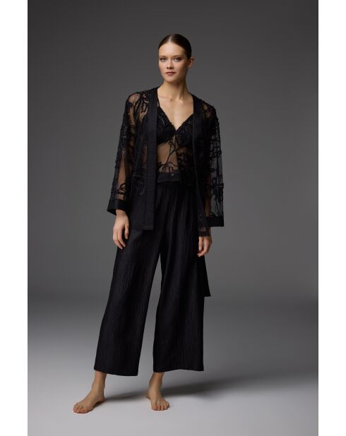 Conjunto de pijama de encaje negro de 3 piezas BM-1825