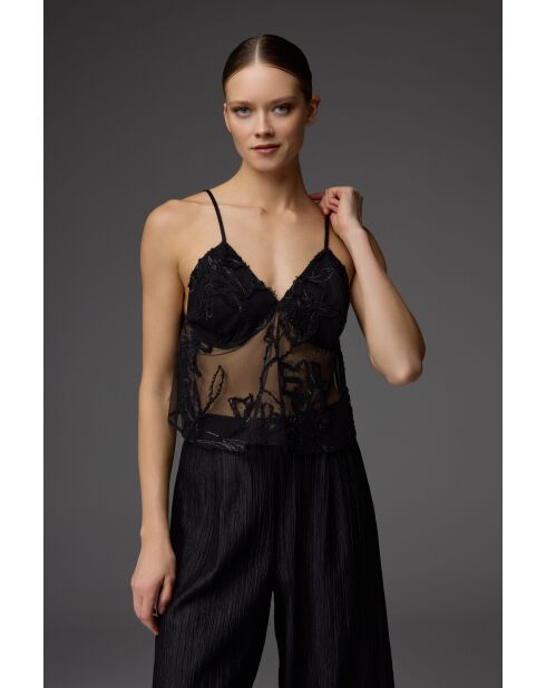 Conjunto de pijama de encaje negro de 3 piezas BM-1825