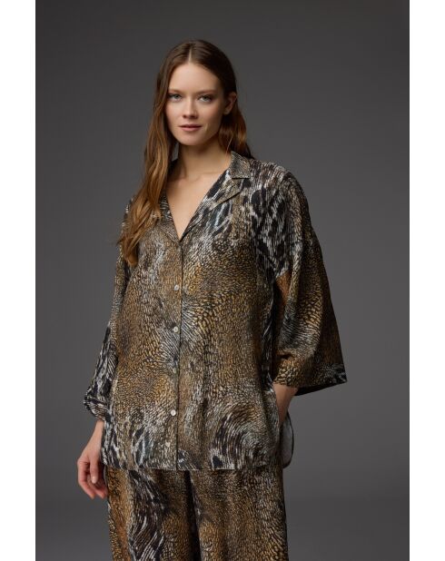 BM-1850 pyjamaset met meerkleurig patroon en overhemdkraag