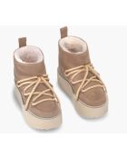 Beige fluwelen leren sneeuwlaarzen met bont