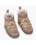 Beige fluwelen leren sneeuwlaarzen met bont