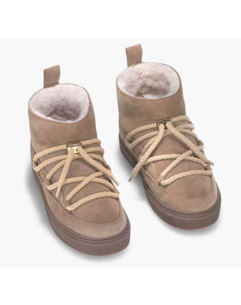 Beige fluwelen leren sneeuwlaarzen met bont