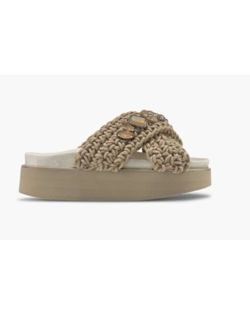 Sabot con plateau in tessuto tortora