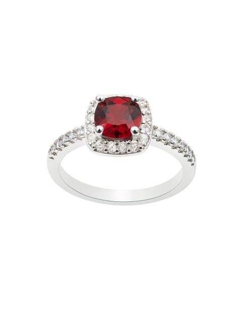 Bague à pierre rouge argentée