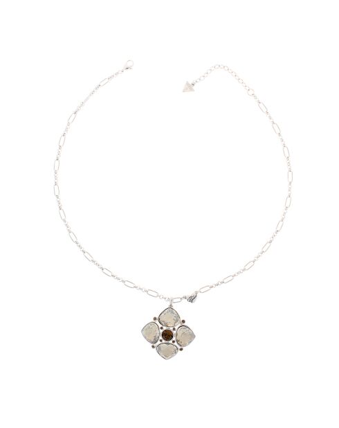 Collier Pendentif Fleur argenté