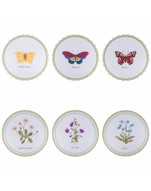 6 manteles individuales botánicos multicolores - D.40 cm