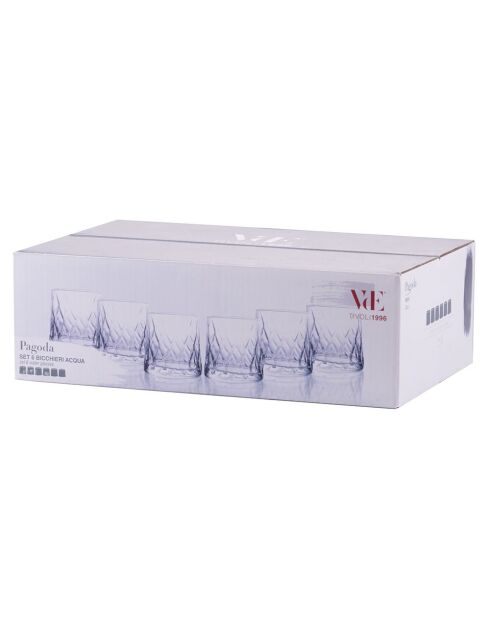 6 transparente Pagoden-Wassergläser - 37 cl